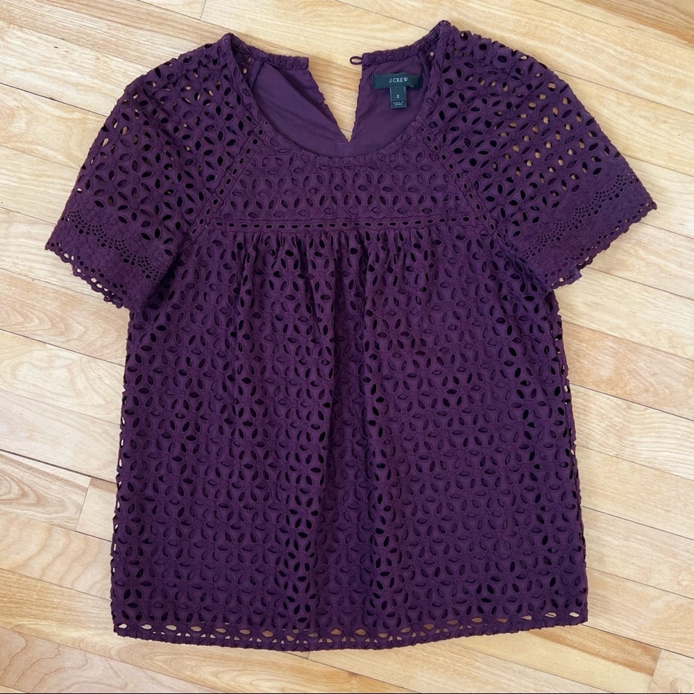 J. Crew Eggplant Eyelet Blouse/Top - Size 2 - Picture 2 of 4